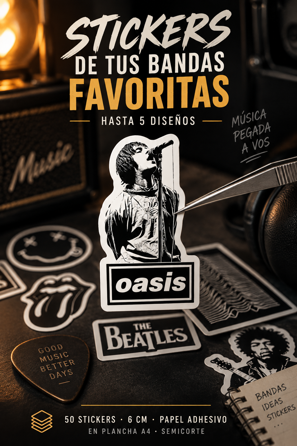 50 stickers de tus bandas favoritas – 6 cm